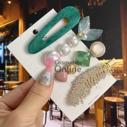 Clema pentru par metalica AGF012MM - Auriu cu Perle si Strasuri, Set 4 bucati